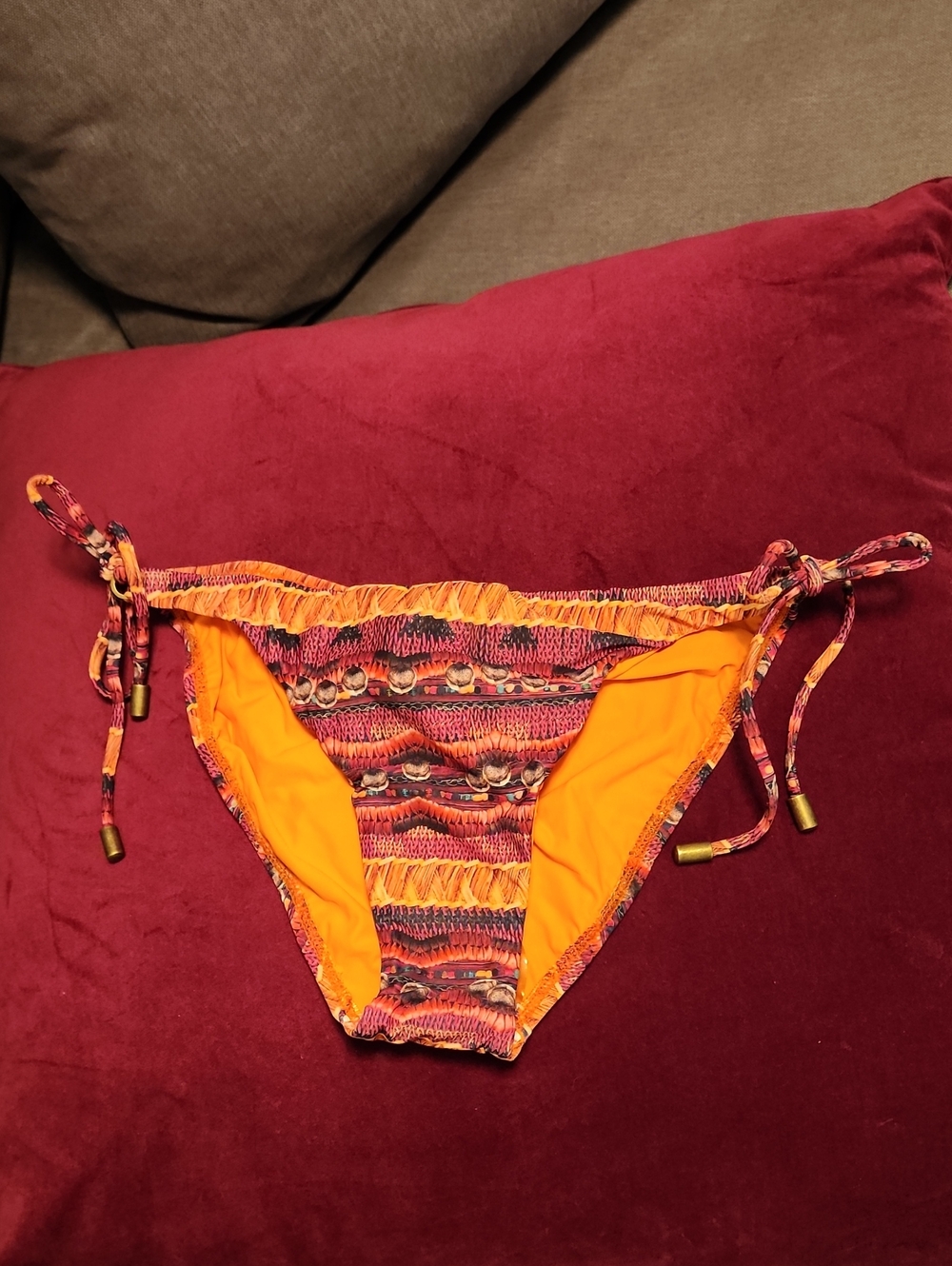 Sofia By Vix Colorful Orange & Multicolor Tie-Side Bikini Bottom